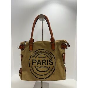 Women Paris Tan Messenger Canvas  Shoulder Crossbody Bag Boho Slouchy Hobo Beach